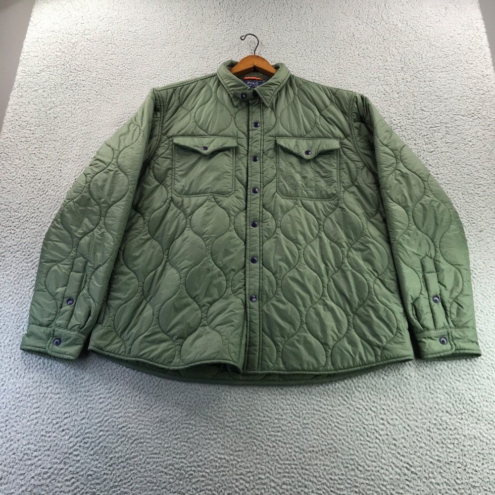 Polo Ralph Lauren Jacket Mens XL Olive Green Quilted Military Shirt Insulated